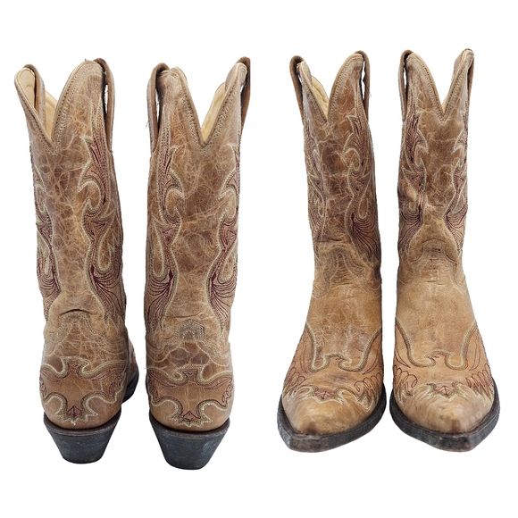 Vintage Corral Crackle Distressed Antique Saddle Boots - Picture 3 of 8